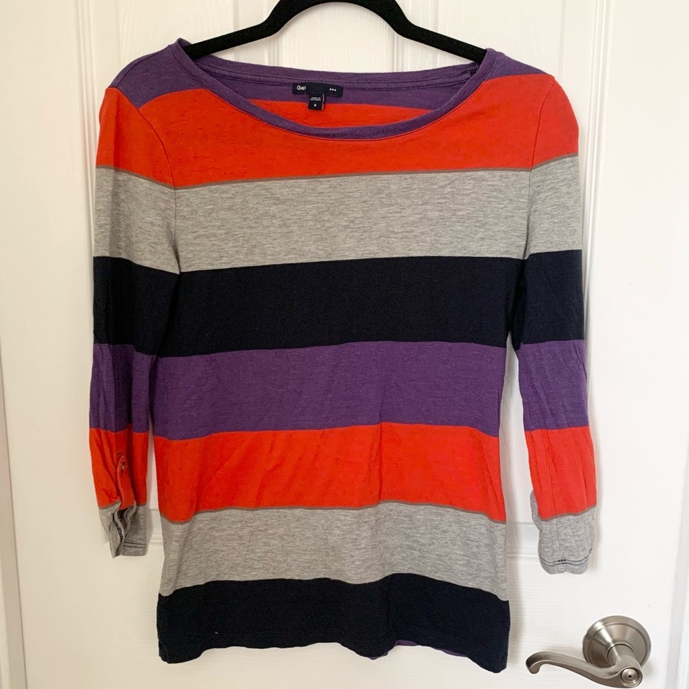 5 for $25! Gap Striped 3/4 Sleeve Blouse Gray Purple Small
